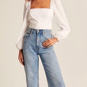 Abercrombie & Fitch Long-Sleeve Poplin Squareneck Corset Top